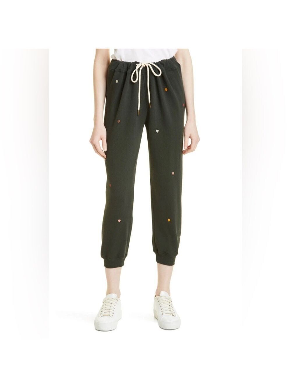 The Great. the Crop Embroidered Heart Jogger Sweatpants SZ 2 M Dark Alpine Green